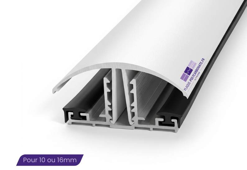 profil à clipser sunwood pour le polycarbonate en 10 ou 16mm - blanc - profil de base en alu ave joints + capot en pvcu avec joints integrés